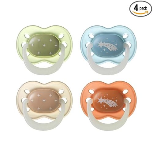 Tommee Tippee NightGlow Pacifiers, 0-6 Months, Glow in The Dark Newborn Binkies, Symmetrical Nipple, 100% BPA Free Silicone, Dishwasher and Sterilizer Safe, Twilight Tones, Pack of 4