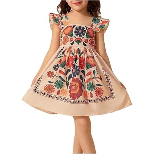 SOLY HUX Toddler Girl's Summer Floral Dress Ruffle Cap Sleeve Square Neck A Line Flowy Short Dresses Vacation Sundress