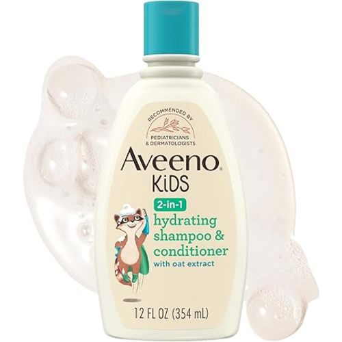 Aveeno Kids Shampoo & Conditioner, Formulated With Oat Extract to Gently Cleanse, Condition & Detangle Kids Hair, For Sensitive Skin and Scalp, Hypoallergenic, 12 Fl Oz