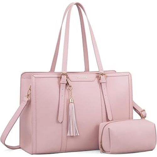 LOVEVOOK Diaper Bag for Women - 15.6 inch Lightweight PU Laptop Tote, Large Capacity Computer Bag with Clutch Purse for Business, Work, Office, Travel, Pink