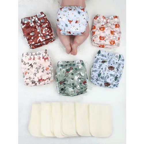 POCKET DIAPER 3.0 WITH INSERTS - 6 PACK(Animals in The Forest)
