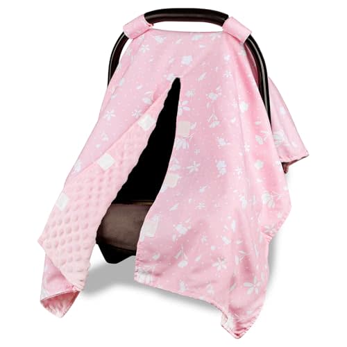 ManFaiSky Car Seat Cover Baby, Soft Carseat Covers Baby Girl, Multi-Use Nursing Cover & Infant Carseat Canopy, Pink