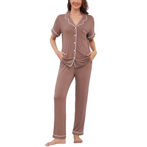 Womens Pajama Set Soft Pjs Short Sleeve Sleepwear with Long Pants 2 Piece Lounge Sets S-XXL