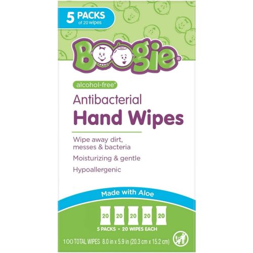 Boogie Antibacterial Hand Wipes - 100 Count - Hypoallergenic & Alcohol-Free - Travel and Diaper Bag Essential