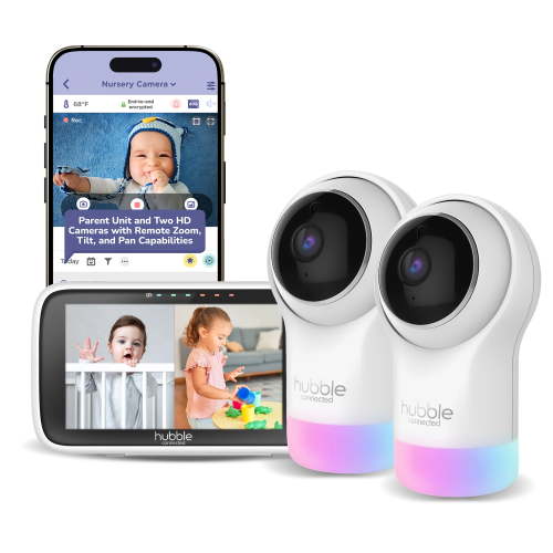 Hubble Connected Nursery Pal Glow+ Twin with 2 Cameras, HD Color Screen, and Hubble Grip in White
