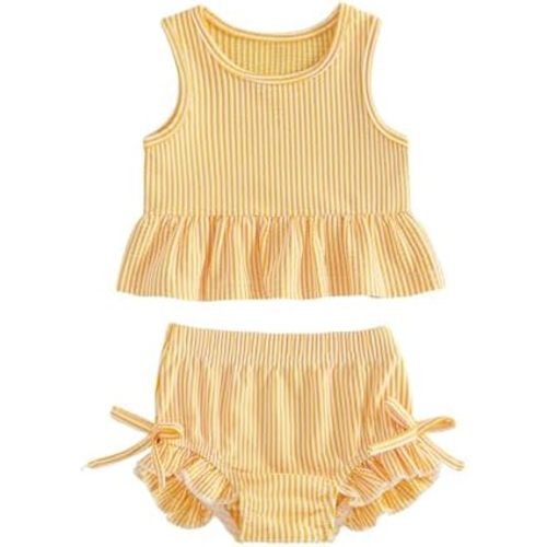 Baby Swimsuit Girl Toddler Bikini Sets Sleeveless Ruffle Striped Bathing Suit Infant Beach Swimwear