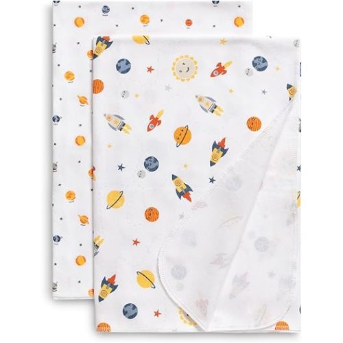Delta Children 100% Cotton Flannel Baby Receiving Blankets for Girls and Boys – 30x30 Inches (Pack of 2), Space Exploration