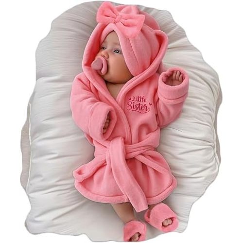 Newborn Girl Photoshoot Bathrobe Outfits Infant Robe Bath Towel with Slippers Set Newborn Photography Props（1-3M）