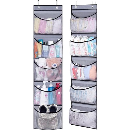 KEETDY Hanging Shelves Over the Door Organizer Storage for Closet with 5 Pockets Organizer for Bedroom Bathroom, 2 Pack（Grey）