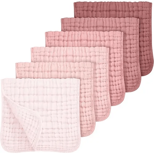 Looxii Muslin Burp Cloths Baby Girl 6 Pack - 20" x 10" - Ultra Soft & Absorbent, 6-Layer 100% Cotton for Spit Up & Drool- Gentle Baby Burping Cloth, Newborn Essentials Shower Gift Girl, Gradient Pink