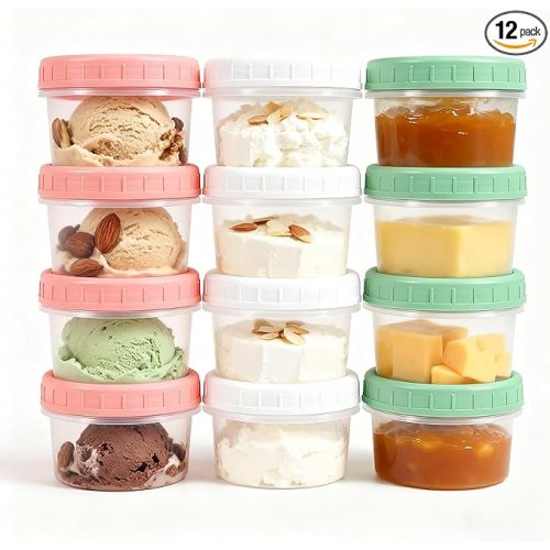 Food Storage Containers, 12 Pack 4 oz Freezer Storage Containers with Twist Top Lids, Leakproof, BPA Free, Microwave & Dishwasher Safe Takeout Container - Ideal for Soup and More