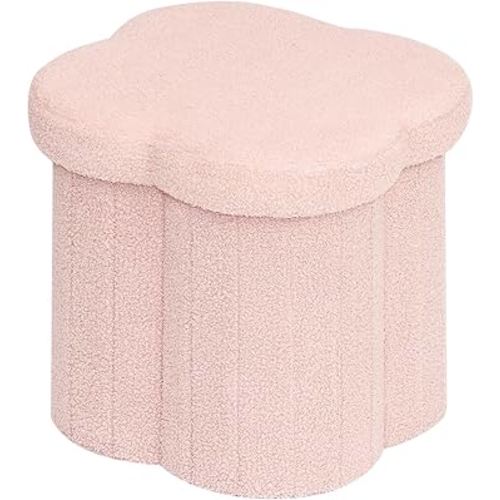 B FSOBEIIALEO Storage Ottoman Cube, Flowers Shaped Ottomans with Storage Foot Stool Footrest, Boucle Ottoman Seat for Dorm Room, Faux Teddy Fur, Pink 15"x15"x15"