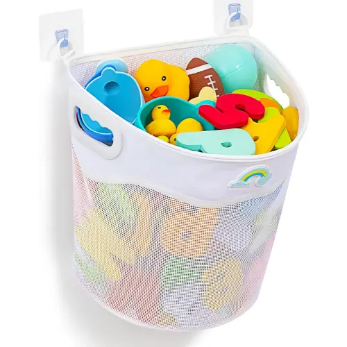 Quick-Fetch Way Mesh Bath Toy Holder, Wide Opening and Large Capacity Bath tub Toy Storage for Easy Access to Toys, Space-Saving Wall-Mounted Bath Toy Organizer, Quick Dry Bathtub Toy Holder