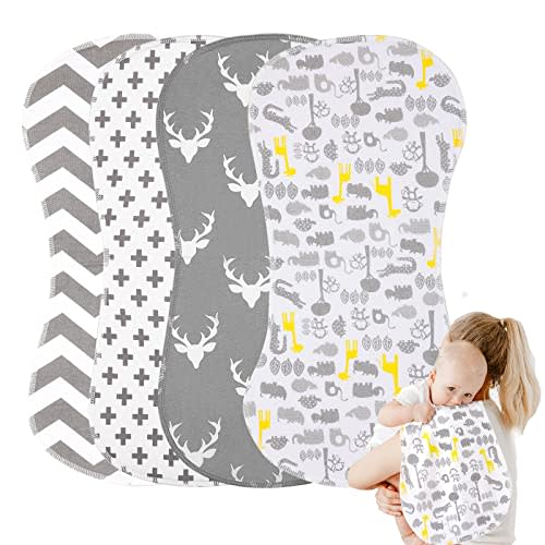 Teddy Run Burp Cloths, 100% Cotton Burp Clothes for Baby Girl and Boy 4 Pack, Absorbent and Soft Unisex Burp Rags for Baby Registry Nursery Newborn Gift