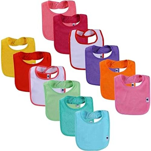 12 Pack Terry Drool Cotton Bibs, Unisex Baby Bibs with Fiber Filling Waterproof for Feeding, Teething, Drooling