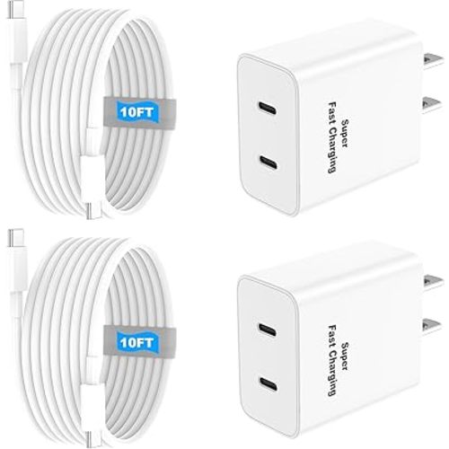 iPhone 17 16 15 Charger Fast Charging, 45W Dual USB C Phone Charger Block with 10FT Long Type C Cable Cord for Apple iPhone 17/Pro/Pro Max/17 Air/16 Pro/16 Pro Max/15 Plus/15 Pro/iPad/S26 Ultra/S25