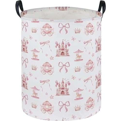Essme Kids Laundry Basket,Castle Hamper Waterproof Storage Bin for Girls, Pink Hamper,Gift Baskets(Castle)