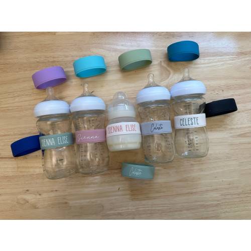 Bottle Bands - Silicone Name Labels for Daycare - Personalized labels for bottles and sippy cups | Gift for baby & toddlers