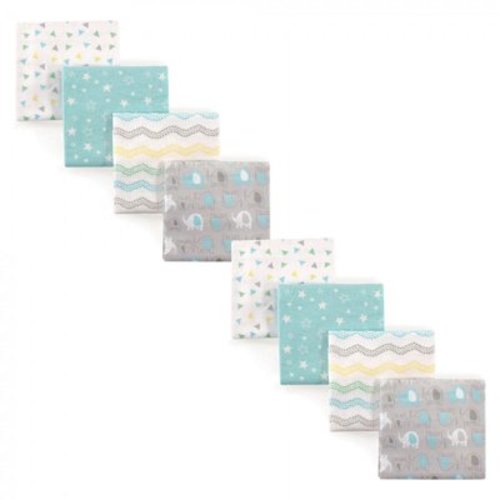 Luvable Friends Unisex Baby Cotton Flannel Receiving Blankets, Basic Elephant 8-Piece, One Size