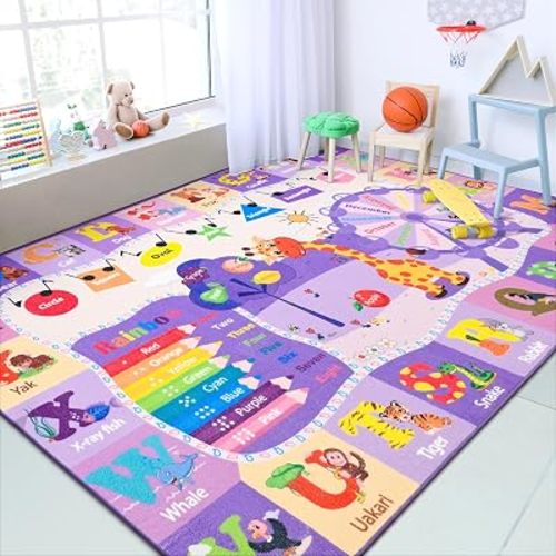 4x6 ABC Kids Rug for Classroom, Washable Non Slip Playroom Play Mat