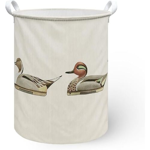 Vintage Duck Baby Boy Laundry Hamper Basket, Mallard Duck Nursery Decor Dirty Clothes Hamper, Neutral Hunting Decor Collapsible Laundry Bin Organizer Storage Basket for Boys Room, 13.8x17.8inch