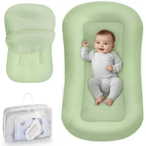 Baby Lounger - Baby Lounger for Newborn, 0-24 Months, Infant Lounger for Home and Travel, Soft Cotton, Baby Nest Lounger, Newborn Babies Essentials Gifts, Green (Lounger Cover Included)