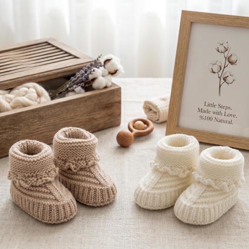 Cream Knit Baby Socks: Soft Cotton Infant Booties, 0-12 Months