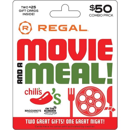 Brinker-Regal Entertainment Movie & A Meal Physical Gift Cards (Multipack of 2 x $25) - $50