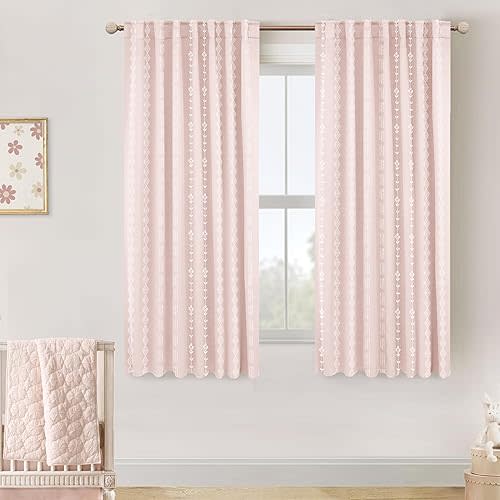 Kids Curtains for Bedroom Girls,Blackout Light Blush Pink Floral Boho Black Out Beautiful Pastel Curtains for Baby Room Playroom 63 Inch Length