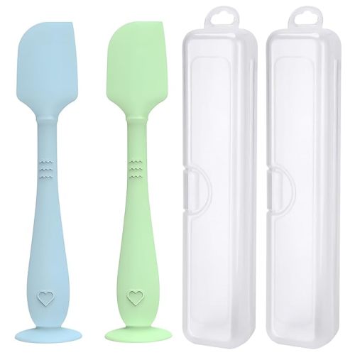 2 Pack Diaper Cream Spatula with Hygienic Travel Case (Blue & Green)