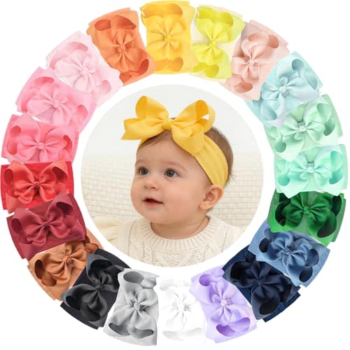 CÉLLOT 20 Colors Baby Bow Wide Turban Headbands Girls Big 5 inches Hair Bows Head Wraps Newborn Infants Toddlers Hairbands