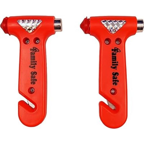 Family Safe 2 Pack Car Safety Hammer, Seatbelt Cutter Window Breaker, Auto Emergency Escape Hammer with Window Glass Breaker and Seat Belt Cutter