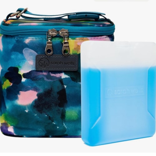 Sarah Wells Cold Gold Breastmilk Cooler Bag with Safety Tested Ice Pack – Insulated Milk Storage for Work, Travel & Daycare – Fits Bottles & Parts – Durable, Washable (Aquarelle)