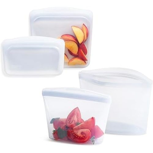 Stasher Silicone Reusable Storage Bags, 4-Pack, Reusable Freezer Bags, Microwave, Dishwasher, Oven Safe, Sous Vide, Premium Lunch Containers, Eco Friendly, Food Storage Bags, Snack Bags, Clear