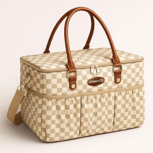 DOKUS & CO Luxe Diaper Tote, Extra-Large Collapsible Baby Caddy for Home, Travel & Car, Giftable Hospital-Ready Diaper Bag