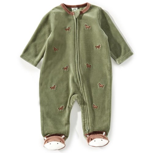Little Me Baby Horse Print Zip Velour Footie