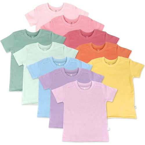 HonestBaby Unisex-Baby 5-Pack Short Sleeve T-Shirts 100% Organic Cotton Baby, Toddler, Little Kid, Boy, Girl, Unisex
