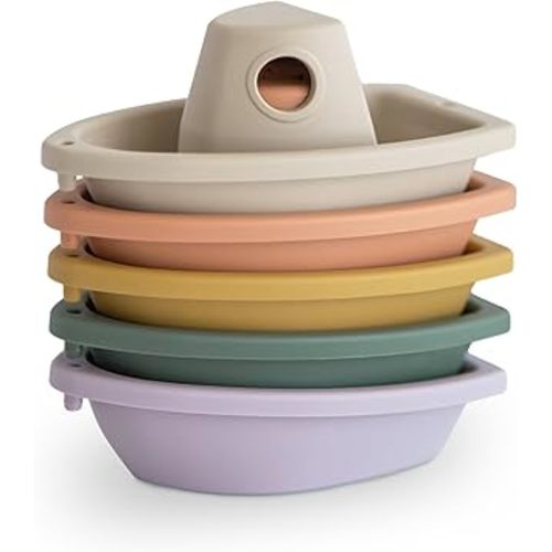 mushie Stackable Bath Boats Toy (Rustic) | Floating Bathtub Toys for Baby & Toddler, Set of 5 | Made in Denmark