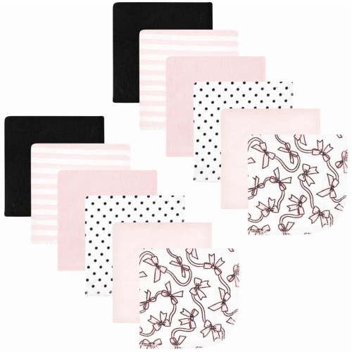 Hudson Baby Infant Girl Flannel Cotton Washcloths, Pink Bows 12 Pack, One Size