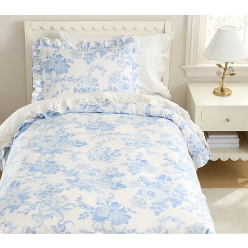 LoveShackFancy Damask Ruffle Duvet Cover & Shams | Pottery Barn Kids