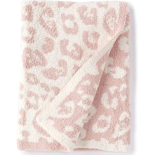 Soft Fuzzy Throw Blanket, Leopard Throw Blankets, Cozy Plush Fleece Comfy Microfiber Blanket for Couch Sofa Bed Machine Washable (Pink, 50 Inch X 60 Inch)