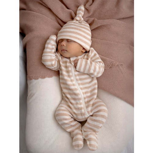 Biscuit Stripe / Organic 2-Way Zip Footie