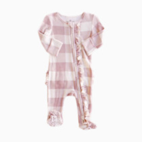 Caden Lane Bamboo Waffle Ruffle Zipper Footie - Big Check Rosy, Newborn