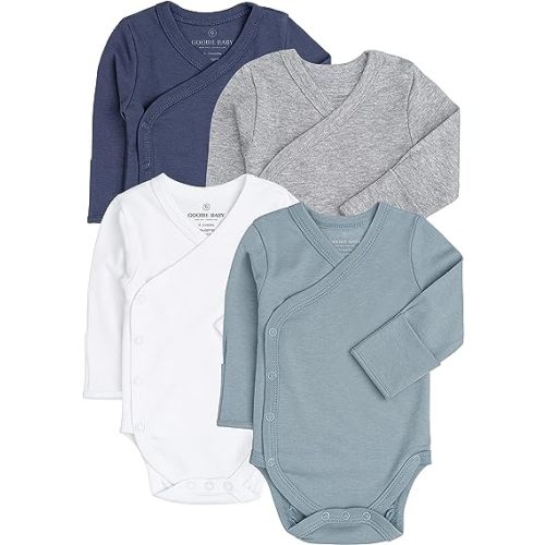 Baby Side Snap Kimono Bodysuit Set, Mitten Cuffs, 100% Cotton, Boy Girl, 4 Pack