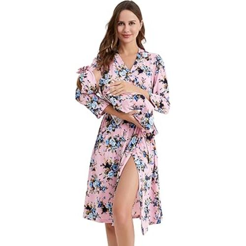 Galabloomer Maternity Robe and Baby Receiving Blanket, Matching Mommy Labor Delivery Robe and Swaddle Set Floral