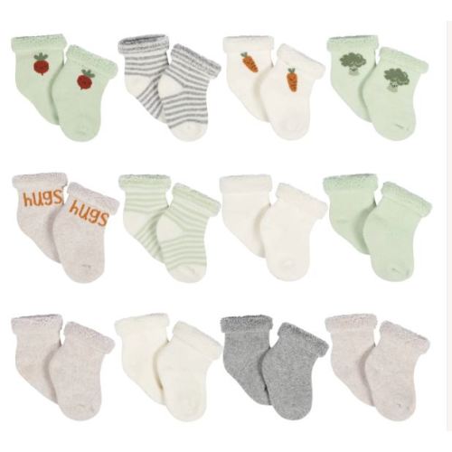 12-Pack Baby Neutral Happy Veggies Terry Wiggle Proof⁠® Socks