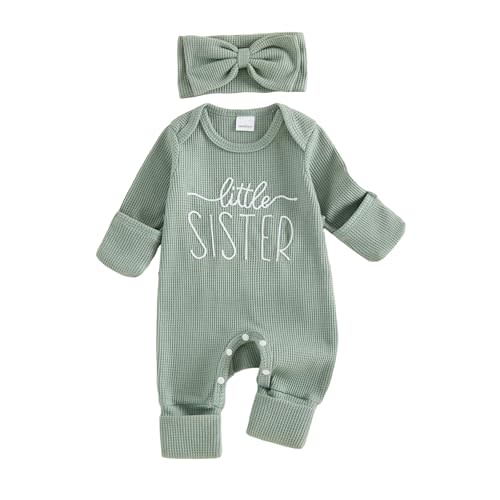 Seyurigaoka Newborn Baby Girl Outfit Little Sister Lil Sis Sweatshirt Romper Long Sleeve Jumpsuit Cute Infant Clothes