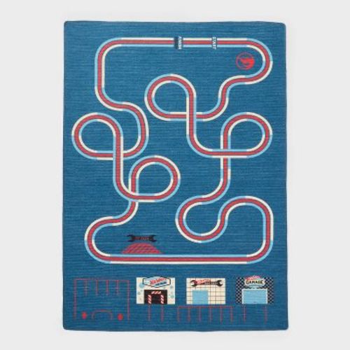 4'x6' Hot Wheels Classic Blue Interactive Track Kids' Rug - Hot Wheels by Pillowfort™