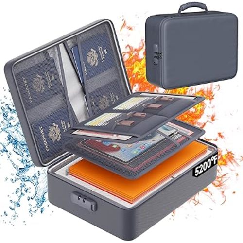 DocSafe 5200°F Document Organizer with Lock,Upgraded Heat Insulated Fireproof&Waterproof Box 8 Layers File Organizer,Portable Home Travel Safe Storage for Important Documents, Files,Gray (Soft)