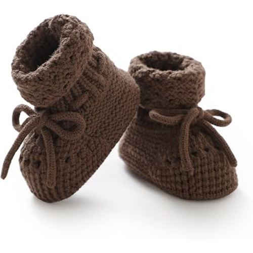Rebolly Baby Booties 100% Cotton Knitted Newborn First Cozy Warm Crib Shoes for Toddler Infant Boy Girl Babys Shower Gift